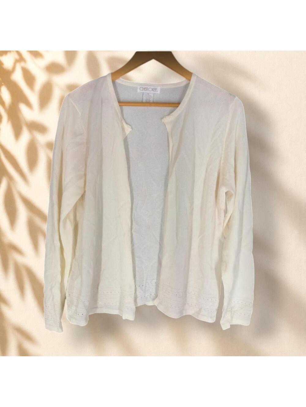 Cherokee Top Women XL Beige Open Front Long Sleeve Stretch Rayon Casual Solid